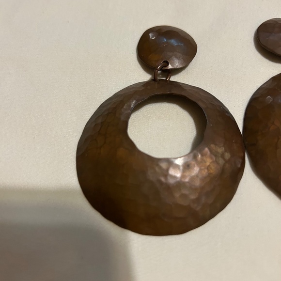 Copper Hammered Look Clip on  Earrings - Picture 3 of 3